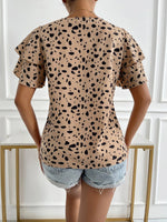 Animal Print Ruffle Sleeve Blouse