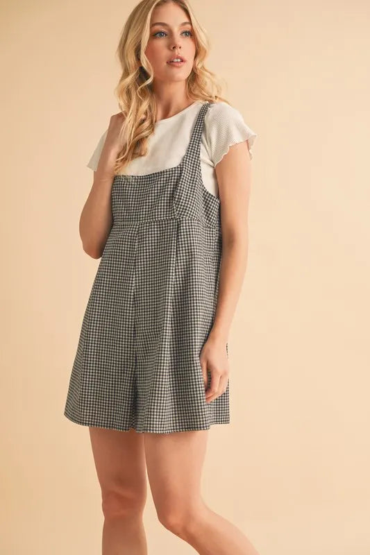 Aemi+Co Plaid Square Neck Romper - Ladyez