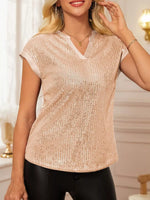 Sequin Notched Cap Sleeve Blouse