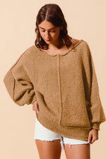 SO ME Loose Fit Exposed Seam Slouchy Boucle Sweater