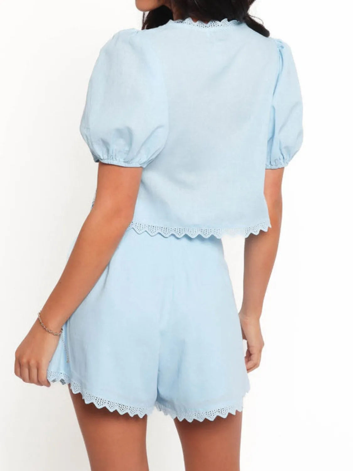 Lace Detail V-Neck Top and Shorts Set - Ladyez