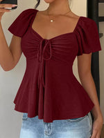 Sweetheart Neck Flutter Sleeve Top