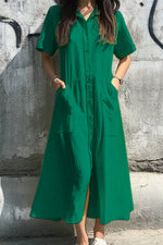 Button Front Short Sleeve Midi Dress