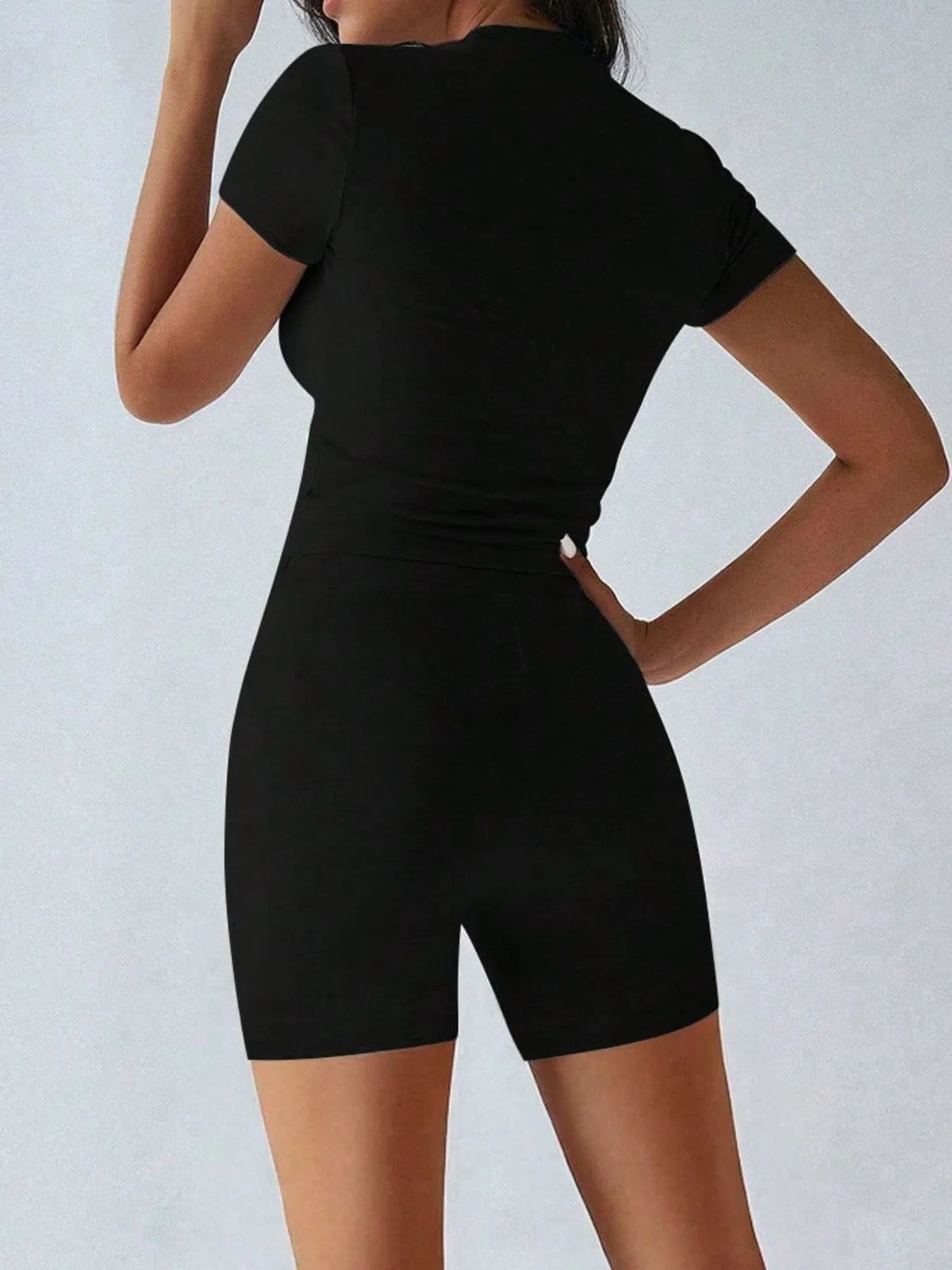 Round Neck Short Sleeve Top and Shorts Set - Ladyez