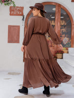 Plus Size V-Neck Ruffle Trim Maxi Dress - Ladyez
