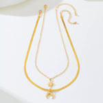 2 Piece 18K Gold-Plated Moon & Star Necklace