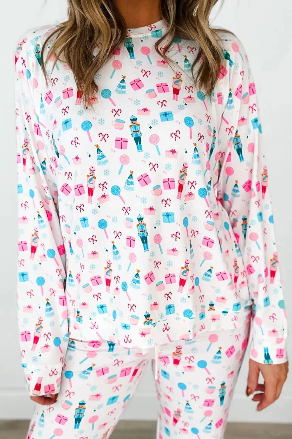 Printed Round Neck Long Sleeve Top and Pants Lounge Set - Ladyez