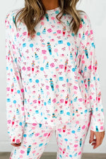 Printed Round Neck Long Sleeve Top and Pants Lounge Set - Ladyez