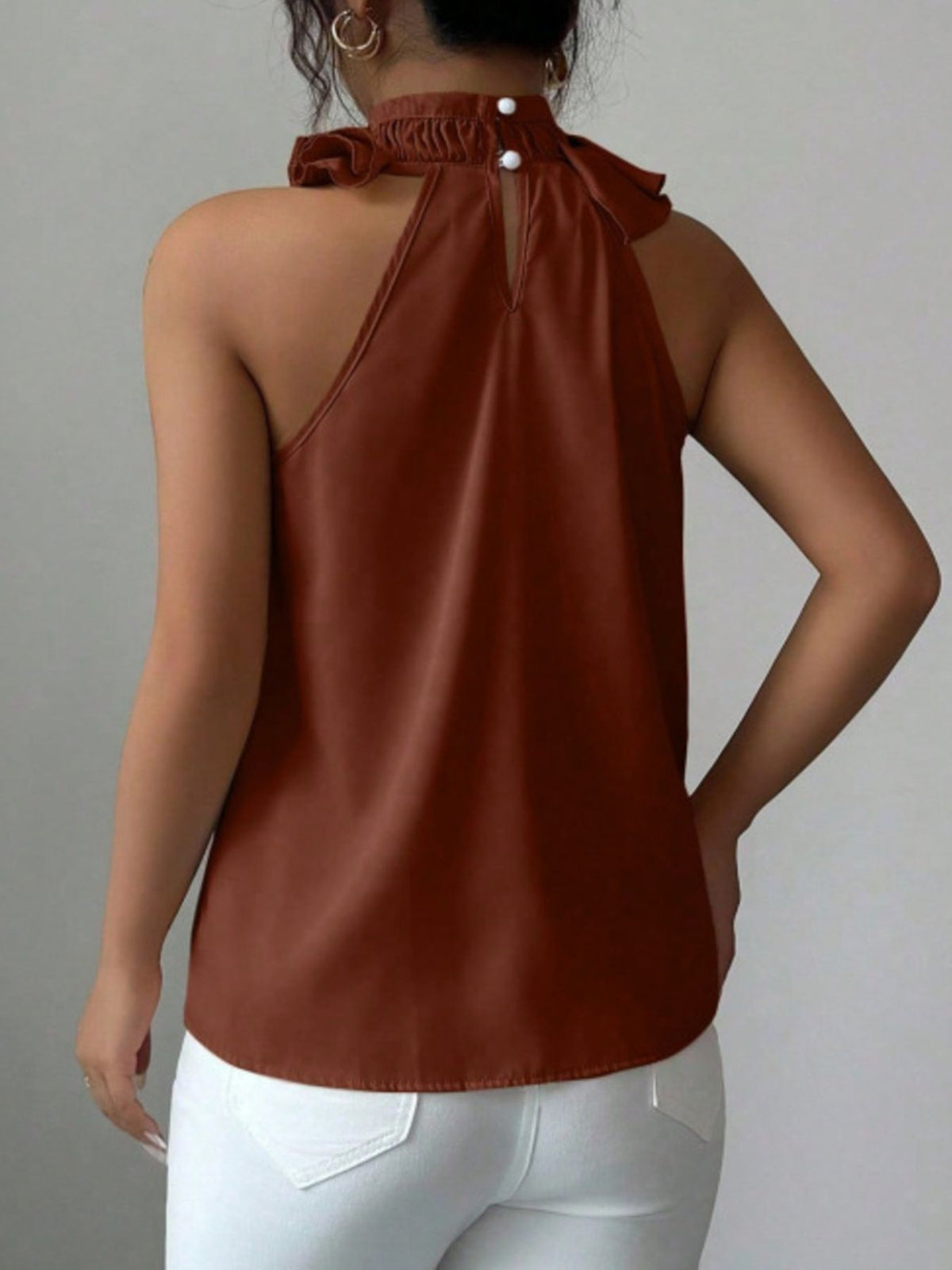 Ruffle High Neck Sleeveless Top