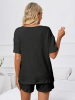 Notched Short Sleeve and Shorts Lounge Set - Ladyez