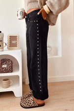 Studded Detail Straight Leg Casual Loose Jeans
