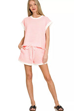 Zenana Stripe Contrast Trim Top & Shorts Set