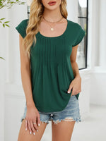 Pleated Front Scoop Neck T-Shirt