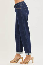 RISEN Slouchy CroppedBoyfriend Jeans With Cuffed Hem