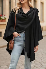 Draped Knitted Split Cape Shawl with Strap