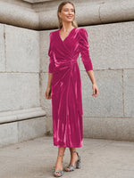Surplice Puff Sleeve Midi Dress - Ladyez