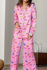 Pocketed Printed Top and Pants Lounge Set - Ladyez
