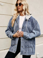 Oversized Button Up Denim Jacket with Hood