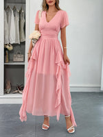 V-Neck Flutter Sleeve Dress - Ladyez
