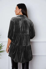 Velvet Tiered Button Up Collared Neck Shirt