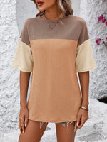 Mandy Color Block Round Neck Half Sleeve T-Shirt - Ladyez