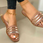 Open Toe Striped Flat Sandals