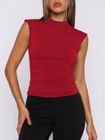 Ruched Mock Neck Sleeveless Tank Top