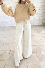 Polka Dot Patchwork Colorblock Long Sleeve Casual Two Piece Pants Set
