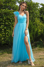 Asymmetrical Ruched Slit Dress - Ladyez