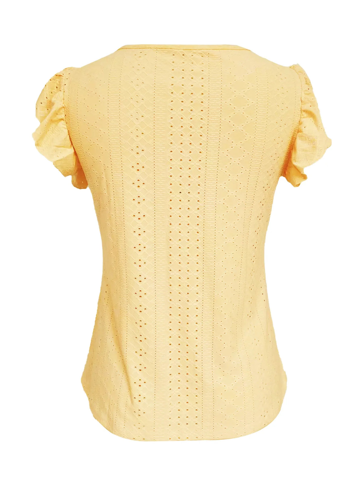 Eyelet Button-Front Flutter Sleeve Top - Ladyez