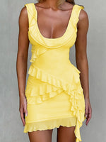 Ruffled Scoop Neck Tank and Skirt Set