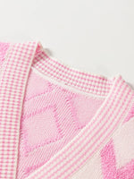 Rhombus Pattern Knit Open Front Pocketed Cardigans