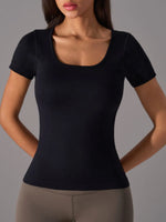 Square Neck Active T-Shirt with Detachable Chest Pads - Ladyez