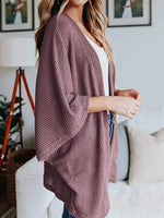 Full Size Open Front Waffle Knit Cardigan Plus Size
