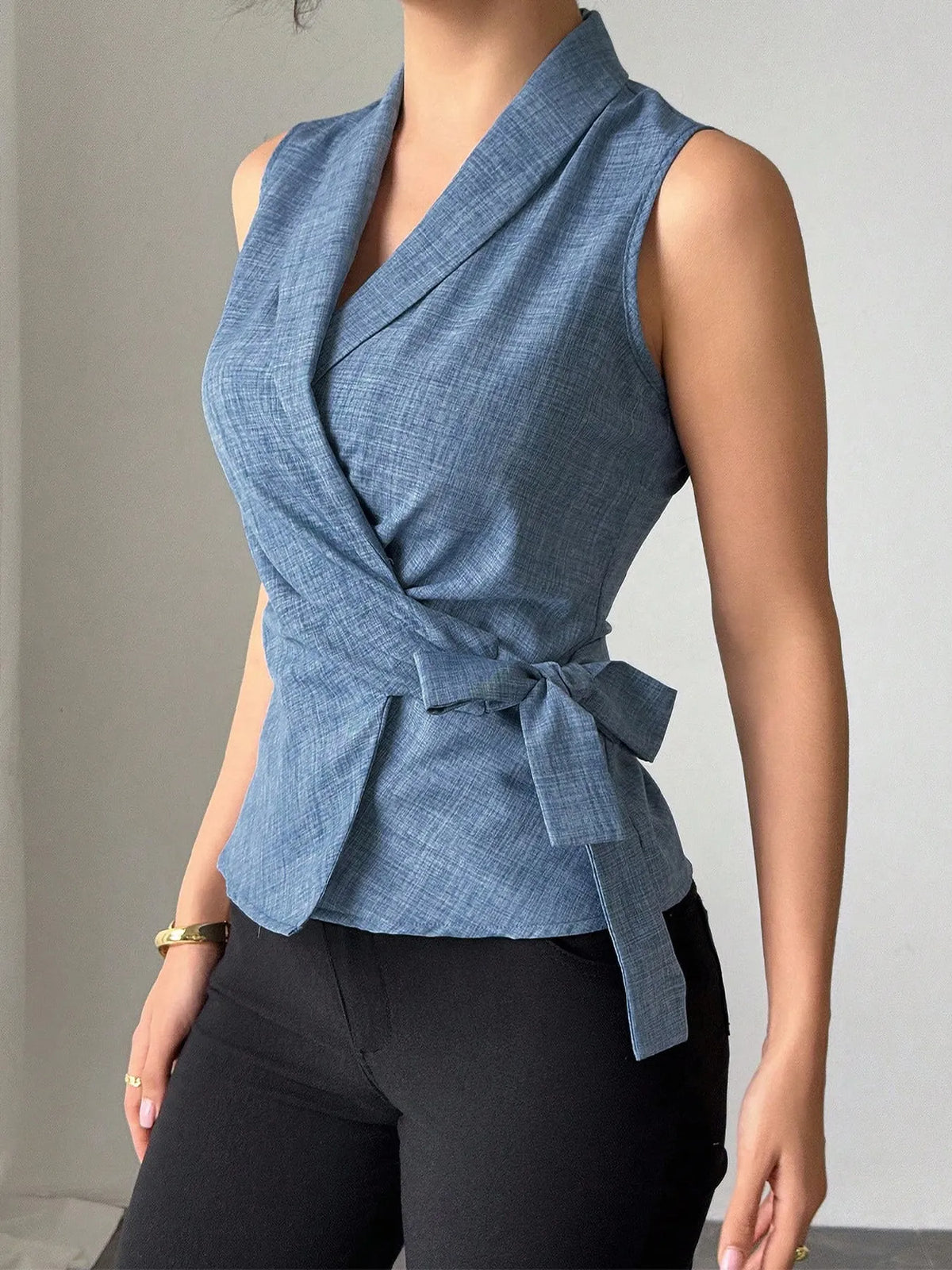 Sleeveless Tied Surplice Top - Ladyez