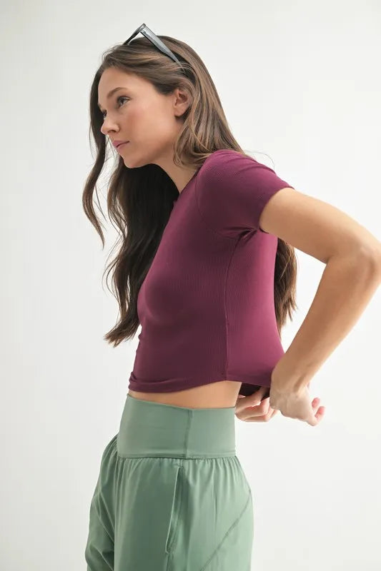 MONO B Essential Micro-ribbed Cropped Athleisure Tee - Ladyez