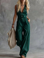 Sleeveless Button-Down Wide-Leg Jumpsuit