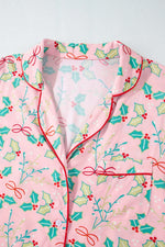 Printed Collared Neck Long Sleeve Top and Pants Lounge Set - Ladyez