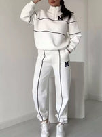 Full Size Striped Quarter Zip Top and Pants Set Plus Size