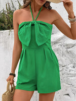 Bow Halter Neck Smocked Romper - Ladyez