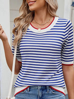 Striped Casual T-Shirt with Contrast Trim