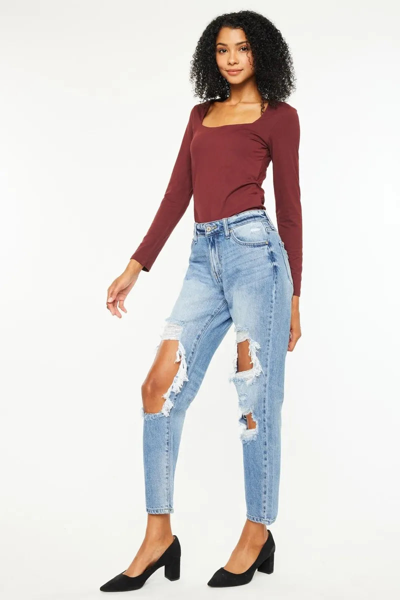 Kancan High Rise Distressed Boyfriend Jeans - Ladyez