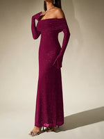 Glitter Off-Shoulder Maxi Dress