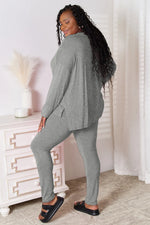 Basic Bae Bamboo Full Size V-Neck Long Sleeve Top and Pants Lounge Set - Ladyez