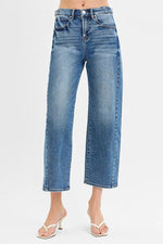 RISEN High Rise Crop Length Barrel Adjustable Waist Band Jeans - Ladyez