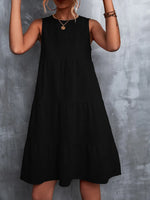 Tiered Round Neck Sleeveless Mini Tank Dress - Ladyez