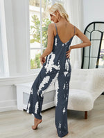 Shiny Tie-Dye Spaghetti Strap Jumpsuit with Pockets - Ladyez