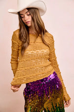 BiBi Ruffles Detail Mardi Gras Color Flower Lace Top