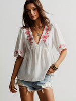 Embroidered Floral V-Neck Blouse