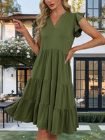 Ruffle Sleeve Tiered Midi Dress